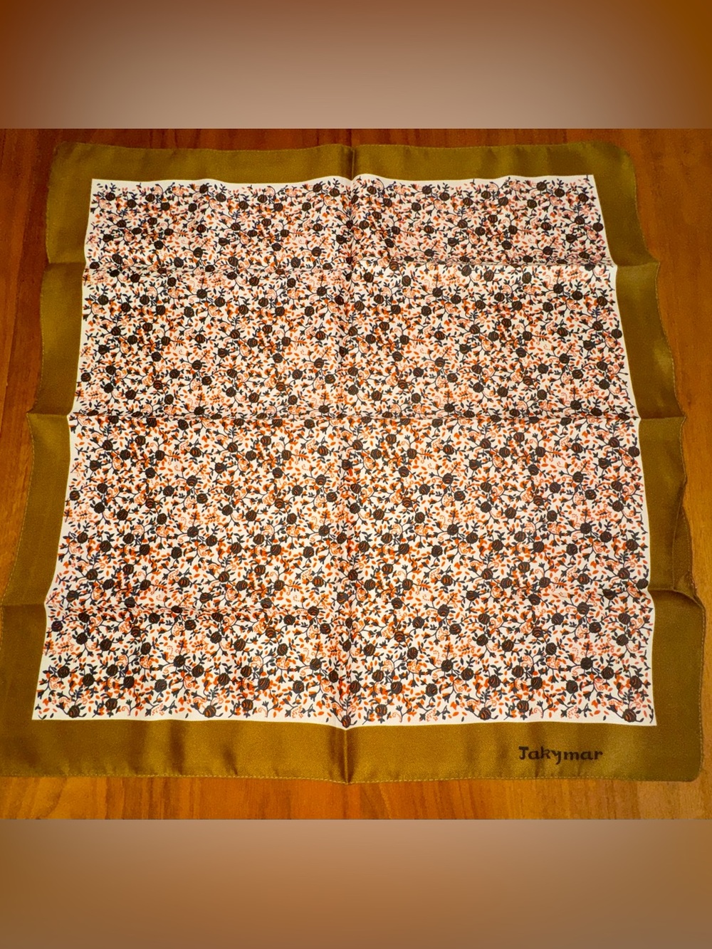 Vintage Jakymar Twill Floral Scarf in Cream, Orange and Bronze